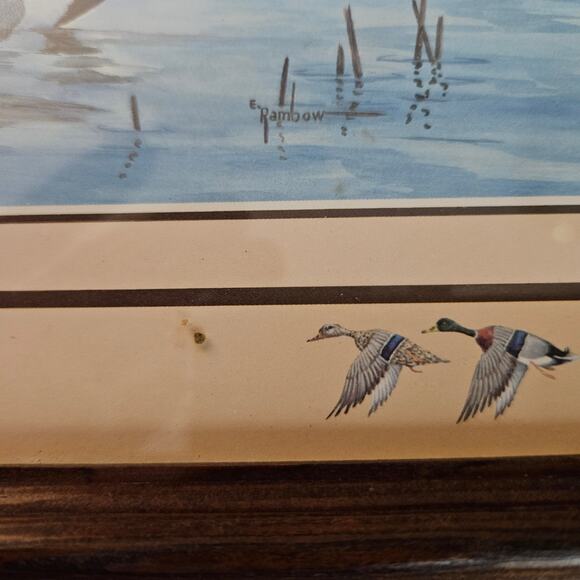 Vintage E. Rambow Duck Print Mallards Framed Wildlife Art 10x12 Rustic Frame - Picture 4 of 6